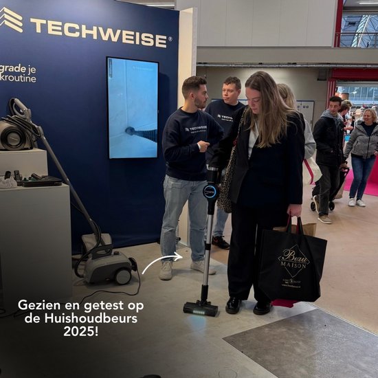 Techweise TV1 Aspirateur à manche sans fil - Autonomie 90 minutes - Extrêmement puissant - Avec 3 accessoires - Dépoussiéreur - Aspirateur sans sac