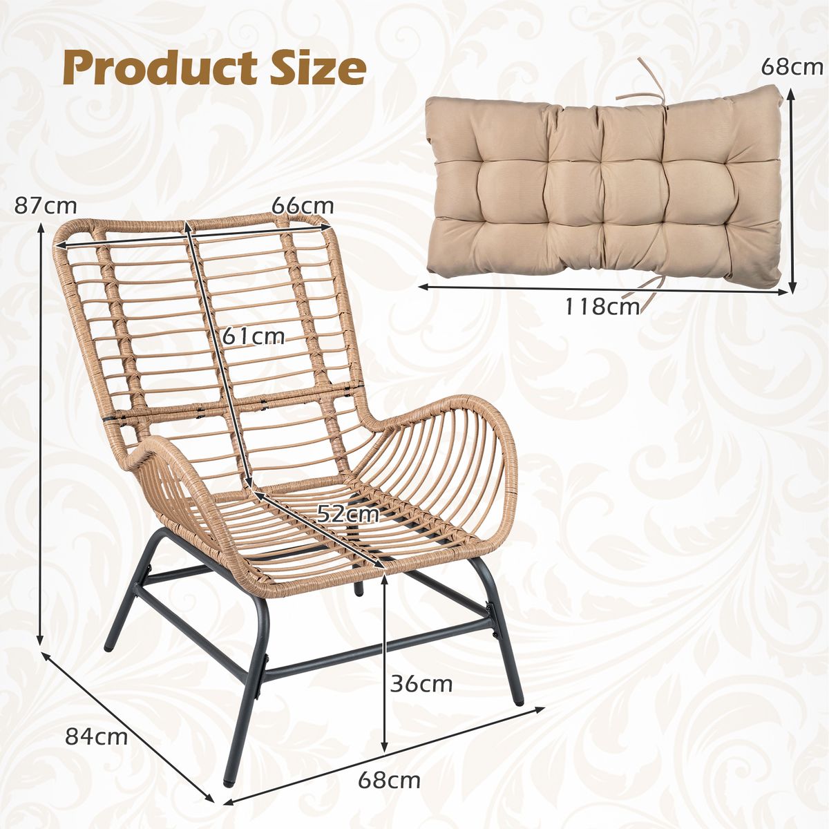 Chaise de jardin Coast Rotan - design ergonomique - avec coussin épais - beige - 1 pièce