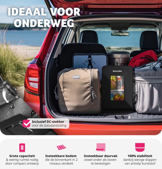 tectake® Mini Car Cooler - Mini bar portable 14L - Fonction 2 en 1 : refroidir et chauffer - Glacière électrique idéale pour les boissons, les médicaments ou le maquillage - Pour la maison ou en déplacement - Mode ECO