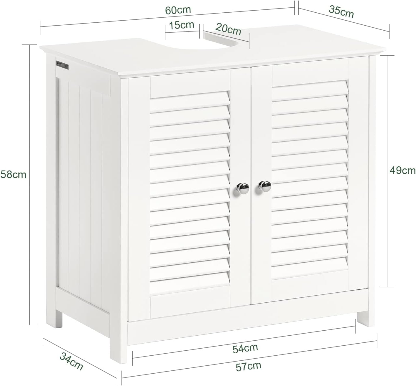 SoBuy Meuble lavabo - 2 portes et 2 étages - Blanc - 60x35x58cm