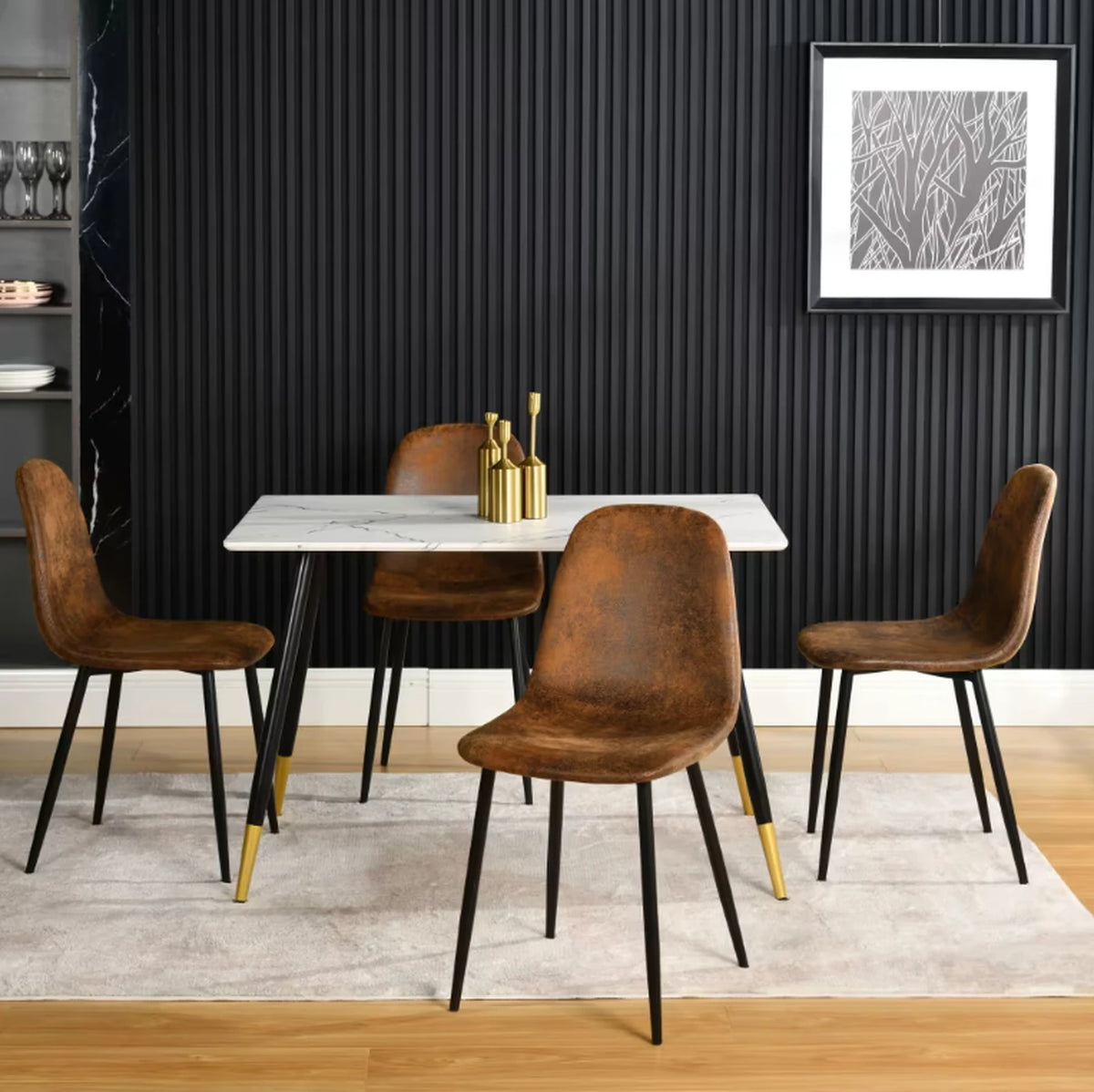 Urban Meuble - Lot de 4 chaises de salle à manger - Suède et métal - 46,5 x 43,5 x 83 cm - Marron vintage