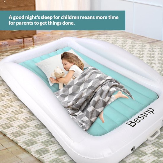 Lit gonflable pour enfants avec pompe électrique et protection contre les chutes - Lit de voyage 2 en 1 pour enfants 157 x 96 x 30 cm