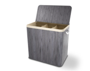 Panier à linge en bambou Juskys - 150 litres - 3 compartiments - gris - avec couvercle