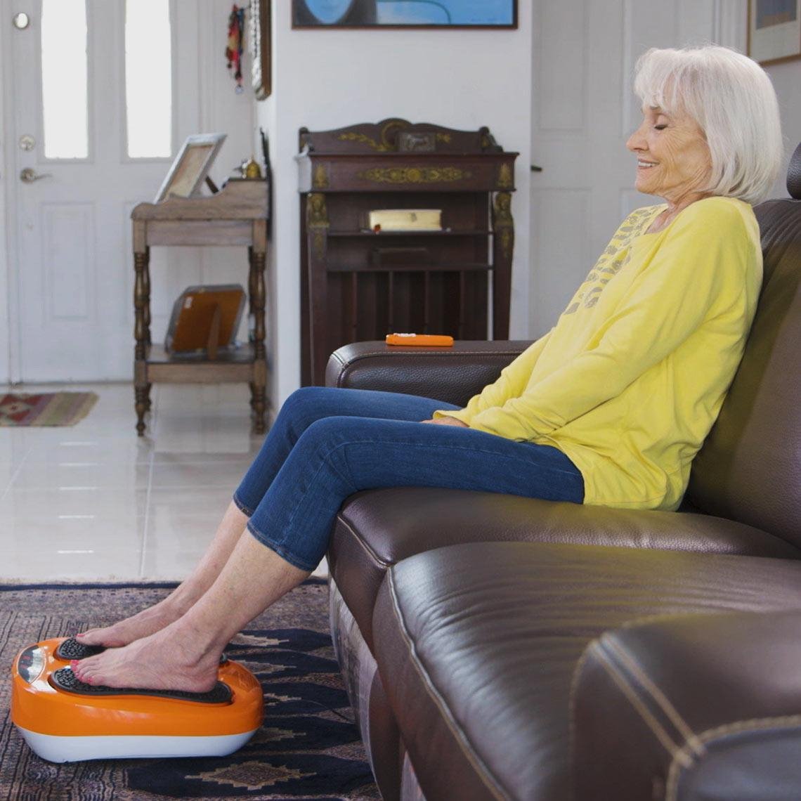 Appareil de massage des pieds VibroLegs - Oscillation et acupression - Coussinets en silicone amovibles - Télécommande incluse