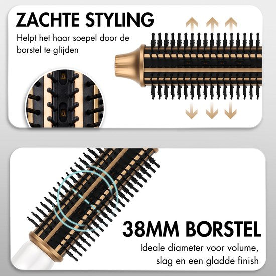 Sansbeauté® Blowout Brosse thermique 3-en-1 38 mm - Brosse chauffante en céramique - Appareil multifonction - Sèche-cheveux - Brosse à boucler - Brosse à cheveux - Brosse lissante - Brosse chauffante - Volume et boucles - Cordon rotatif