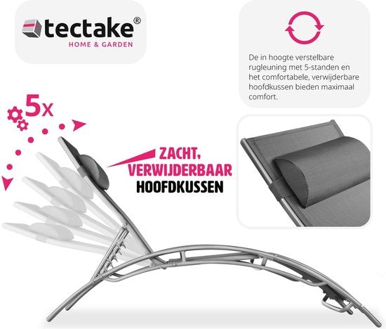 Tectake® Lot de 2 chaises longues de jardin - Gris Aluminium