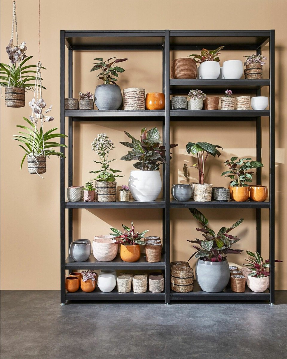 Mica Decorations Pot à plantes - rotin - marron - panier à plantes - H16 et P16 cm - panier naturel en jute/canne torsadée - intérieur plastique
