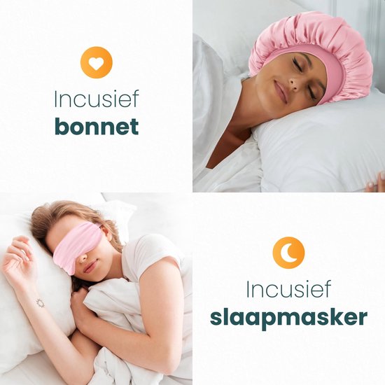 Ensemble de taies d'oreiller en satin - bonnet et masque de sommeil inclus - 60x70 cm - Bonnet de nuit - Boucles - Satin - Moerbij - Soie - Beauté - Soie - Douce - Satin rose - Soft & Silky