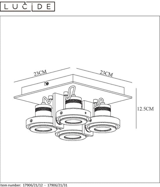 Spot de plafond Lucide LANDA - LED à intensité variable vers une lumière chaude - GU10 - 4x5 W 3000 K/2200 K - Chrome mat