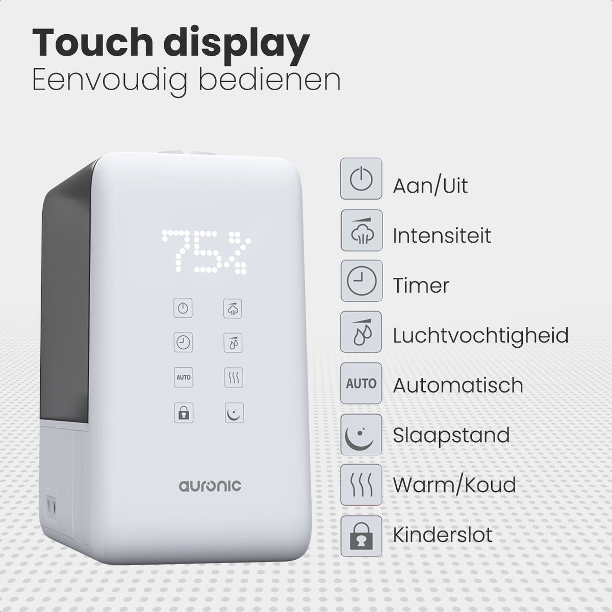 Humidificateur Auronic - 3 modes de nébulisation - Capacité du réservoir 6L - 60m2 - Filtre à eau inclus - Blanc