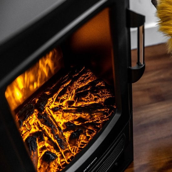 MOA Cheminée électrique EFS183 - Cheminée d'ambiance et chauffage - 2000W - Flammes réalistes - Espace Décoration Bois - Noir