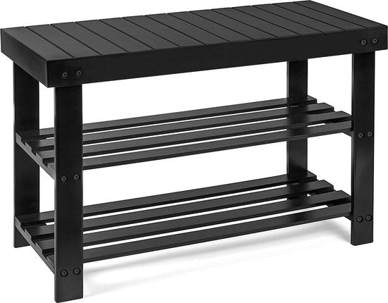 Bayt Rangement des chaussures - Armoire à chaussures - Banc à chaussures - Bois - Noir - 28 x 45 x 70 cm