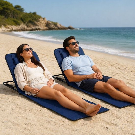 Ensemble de transats de plage Ceruzo 2 – Dossier réglable – Pliable – Bleu
