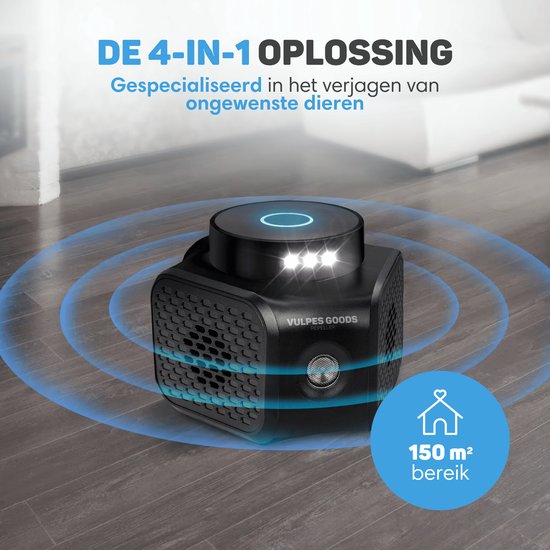Vulpes Goods® Repellent - Répulsif pour souris - Répulsif à ultrasons - Répulsif pour l'intérieur - Répulsif pour rats - Contrôle des souris - 360 degrés & 4 modes - Répulsif pour nuisibles - PRO Black