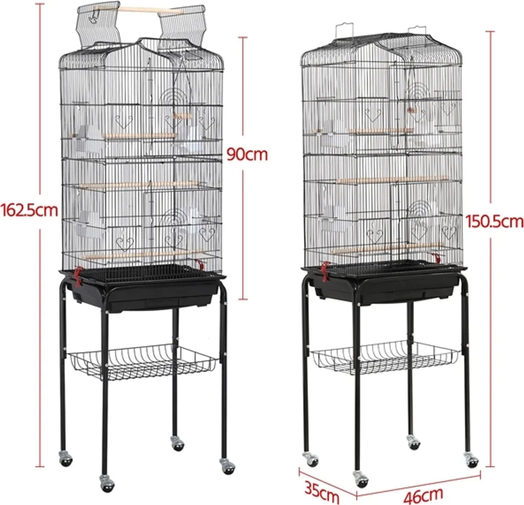 Cage à oiseaux Yaheetech XXL avec support et aire de jeux - Noir - 46 x 35 x 150,5 cm