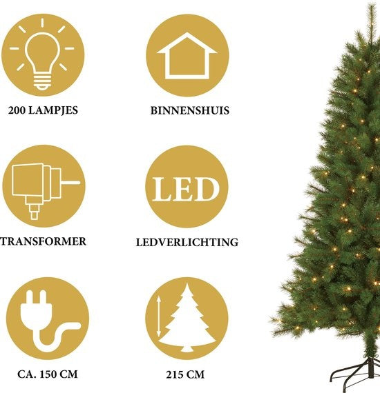 Giftsome Christmas Tree - Arbre de Noël artificiel avec lumières Led - Branches pliables - Lumière blanche chaude - 215 CM - Vert