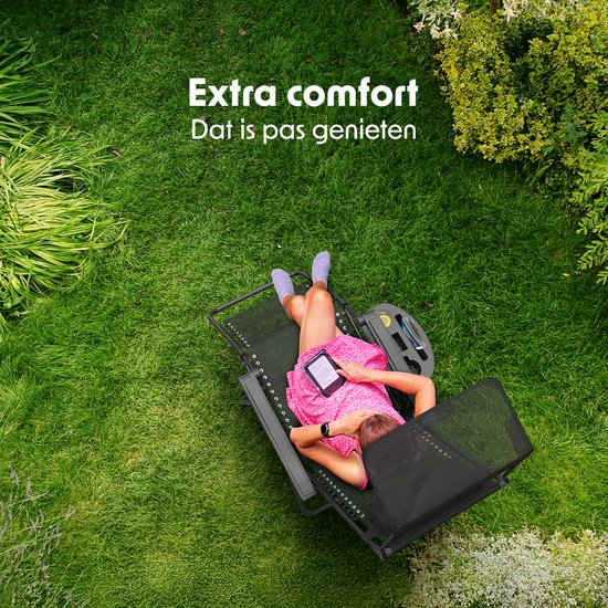 LifeGoods Chaise de jardin pliable - parasol réglable - chaise longue de jardin - 30°-90° réglable - métal - noir
