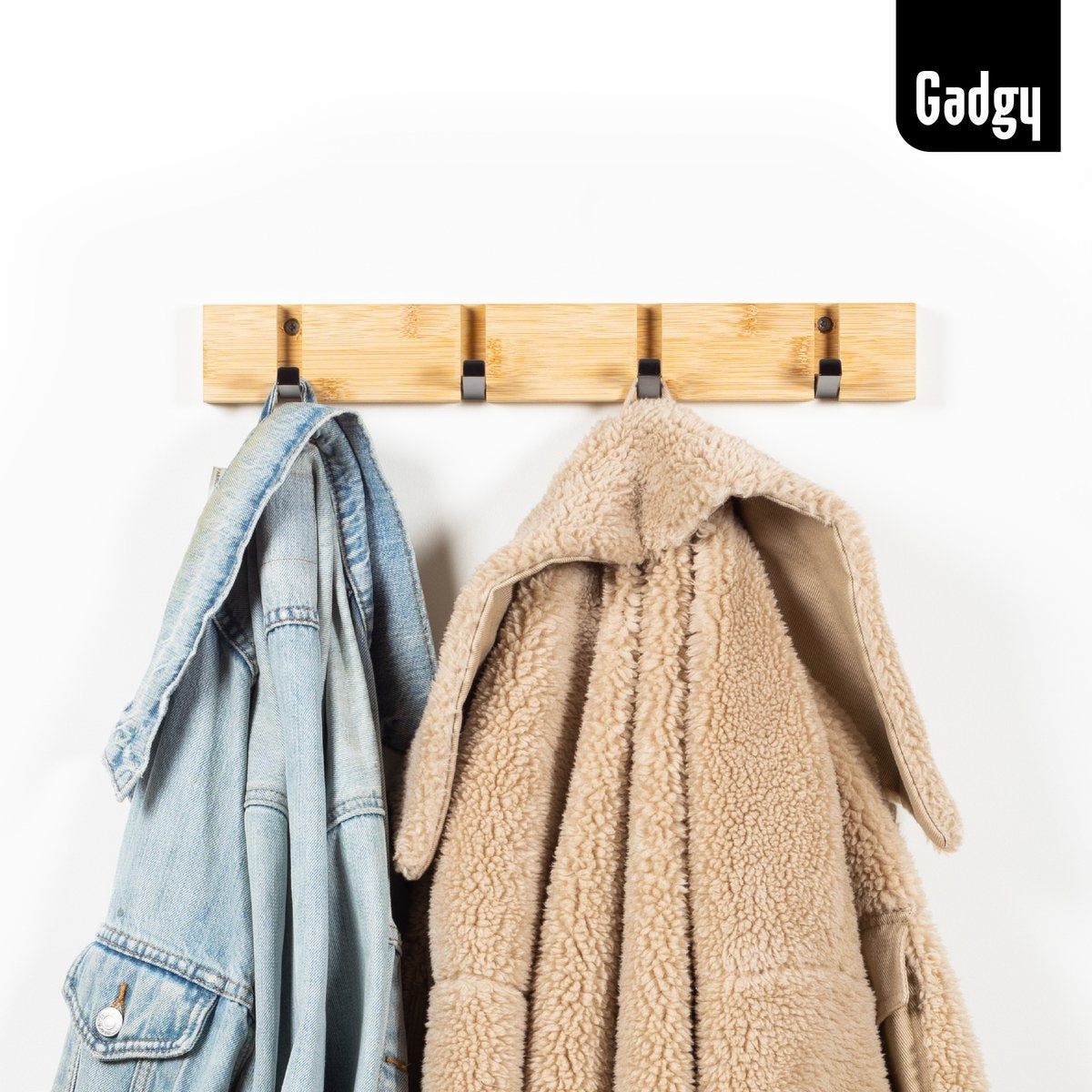 Gadgy Porte-manteau suspendu - Porte-manteau mural en bois - Porte-manteau enfant avec 8 crochets rabattables noir - Porte-manteau mural en bambou - Lot de 2 - Max. Capacité de charge de 15 kg