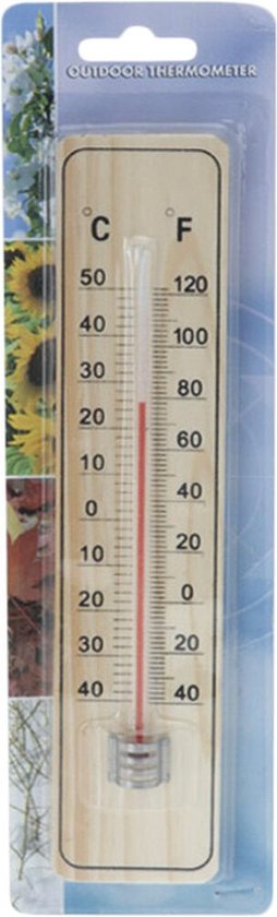 Thermomètre de jardin Pro - intérieur/extérieur - bois - 22,5 x 5 cm