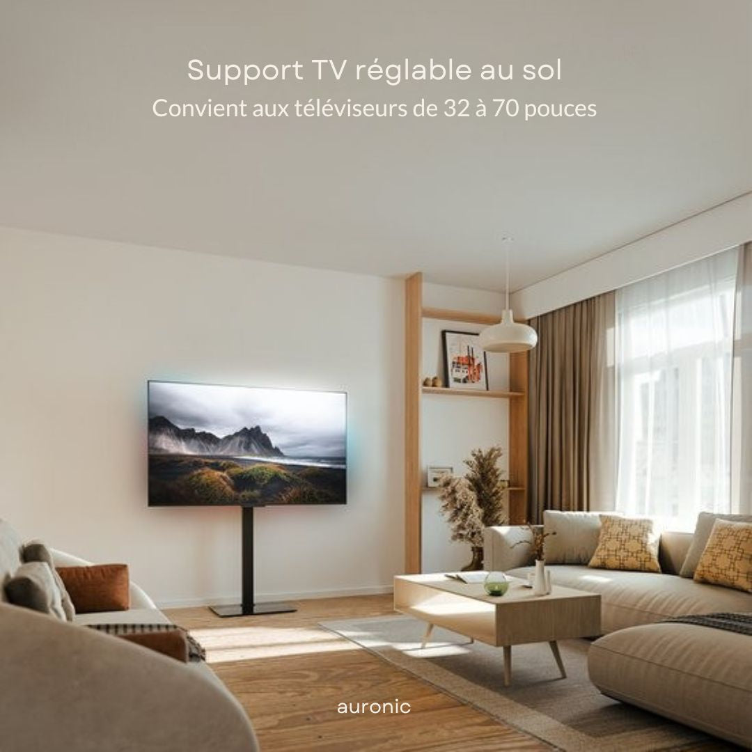 Meuble TV Auronic- hauteur réglable - Pivotant - Inclinable - 32 à 70 pouces - Noir