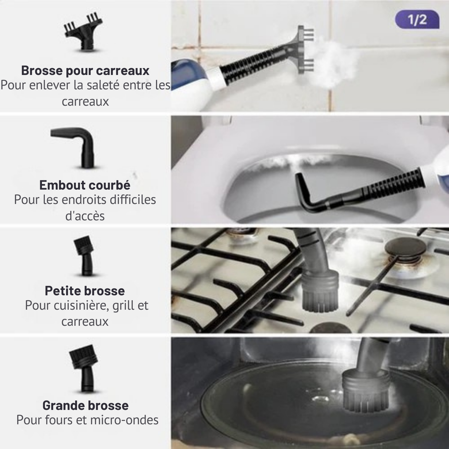 Aspirateur Vapeur 12 en 1 – LUMAN - Nettoyeur vapeur et défroisseur à main – Détachant – 10 embouts et 3 chiffons– Bleu