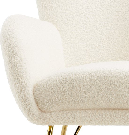 tectake® Swing Rocking Chair - Fauteuil Bouclé tapissé avec patins en acier et coussin d'assise extra épais - Design scandinave, facile d'entretien et ergonomique - crème/doré