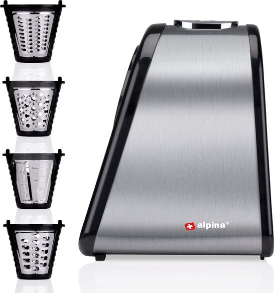 Coupe-légumes électrique Alpina - Mandoline - 4 lames en acier inoxydable - 200W - Noir/gris