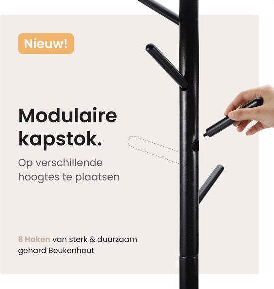 Duna Coat Stand - Porte-manteau sur pied en bois - 8 crochets - 170 cm - noir