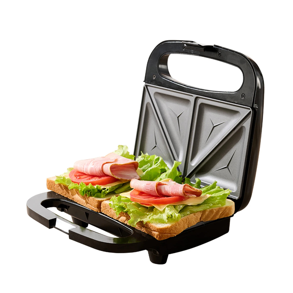 Appareil à sandwichs Ochama 750 W - Double plaque de cuisson - Sandwichs croustillants - Revêtement antiadhésif - Noir