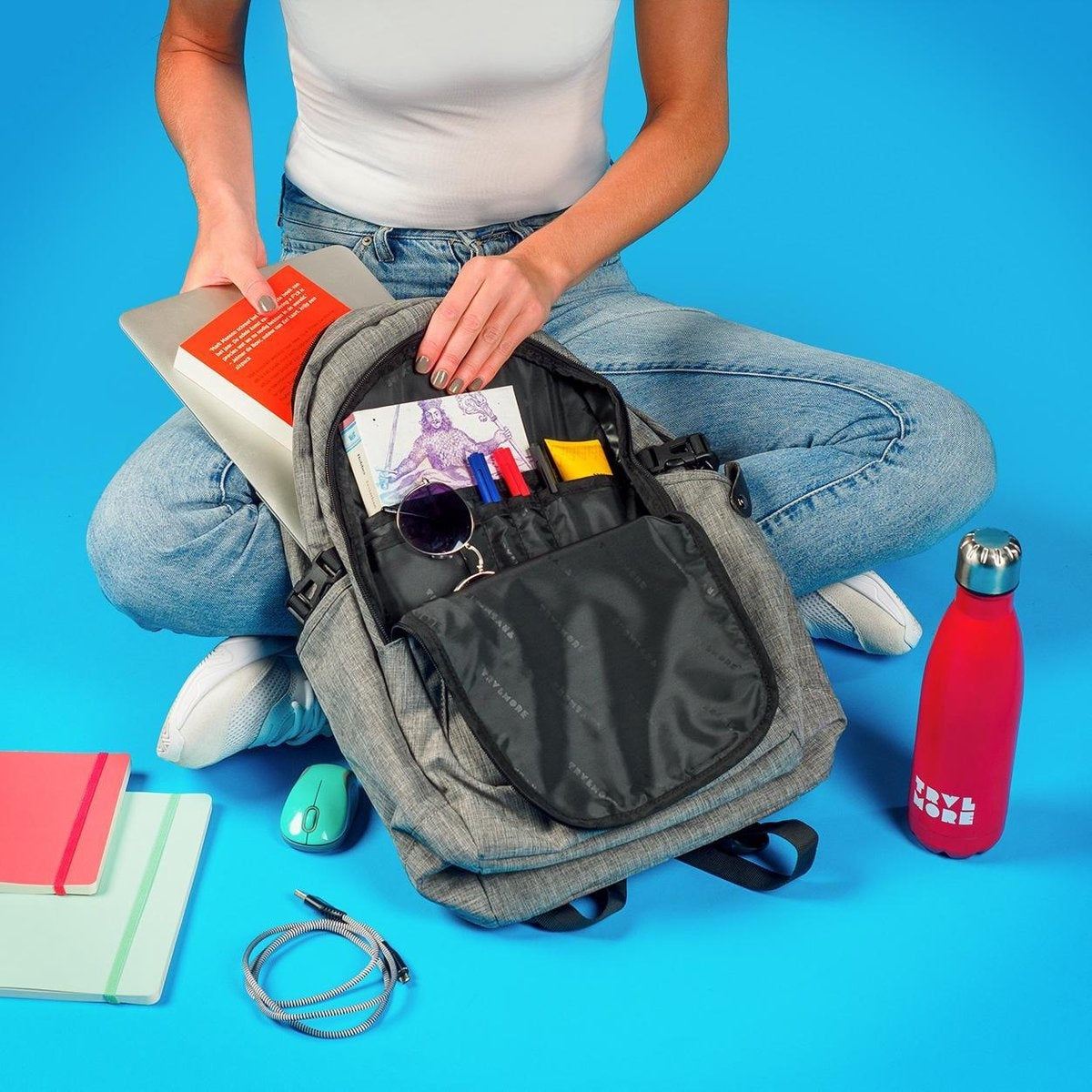 TRVLMORE Sac à dos - 25L - 15.6 inch - Sac à dos pour ordinateur portable - Sac d'école - Unisexe - Gris anti-éclaboussures