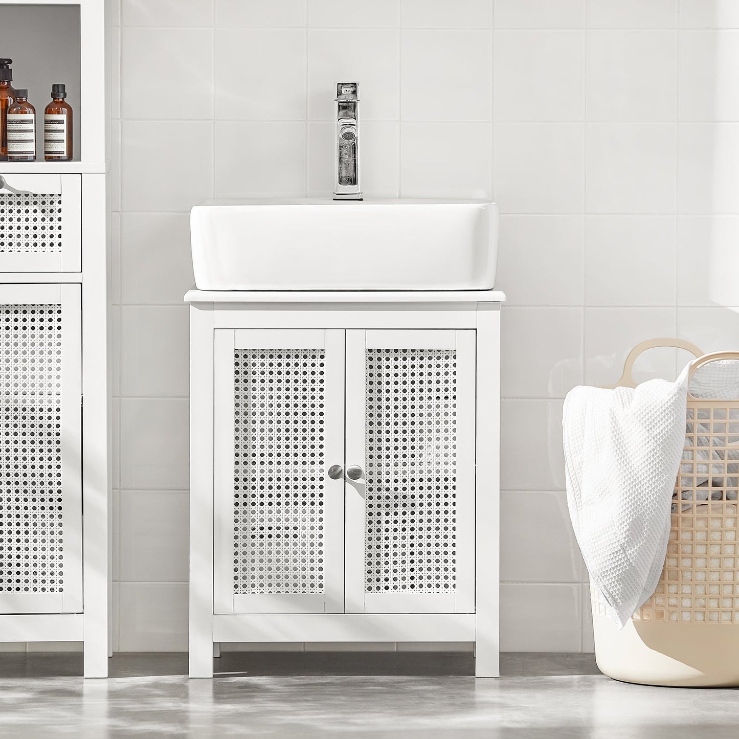 Meuble sous-lavabo SoBuy - Portes aspect treillis - 50 x 60 x 33 cm - Blanc