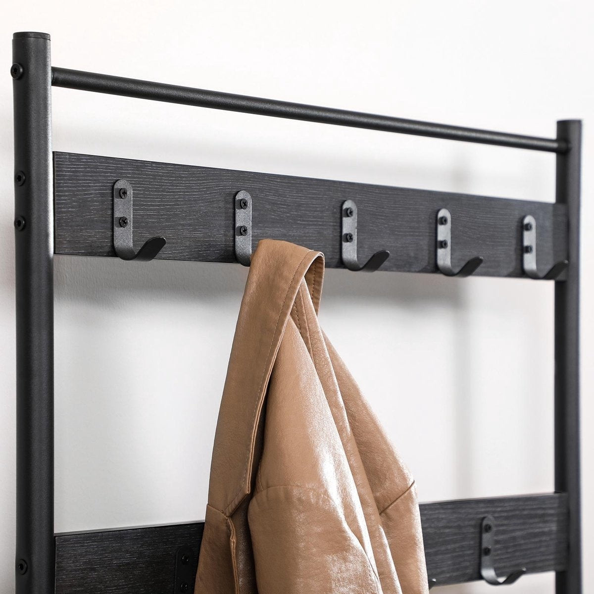 O'DADDY® porte-manteau vertical - porte-manteau avec porte-chaussures - 9 crochets 2 couches porte-chaussures 6 paires - porte-manteau - 70 x 32 x 175 cm - porte-manteau noir / gris foncé
