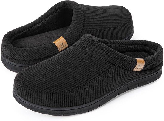 Chaussons Hommes - Chaussons - Taille 46/47 - Noir - Velours côtelé - Antidérapant - Comfeet