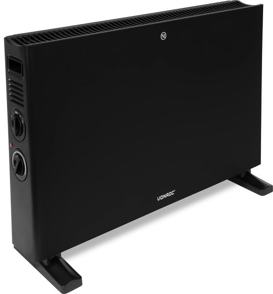 VONROC Chauffage électrique - Convecteur avec ventilateur de radiateur intégré - 2 réglages : 1250W/2000W - Thermostat réglable - Chauffe les pièces jusqu'à 24m2 - Design moderne - Noir