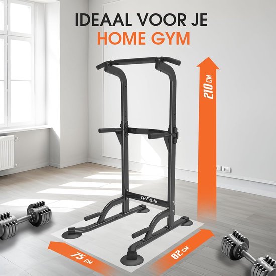 DH FitLife Power Tower Dip Station | pull-up bar freestanding | dip bars back trainer | power station strength tower | fitness station | power rack for home gym | strength training for home