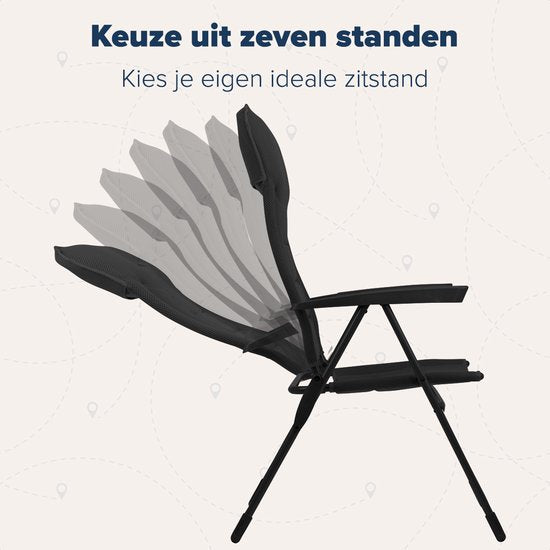 TRVLMORE Chaise de camping - 7 positions - Chaise de camping confortable - Capacité de charge de 120 kg - Position allongée - Chaise pliante - Chaise pliante - Noir