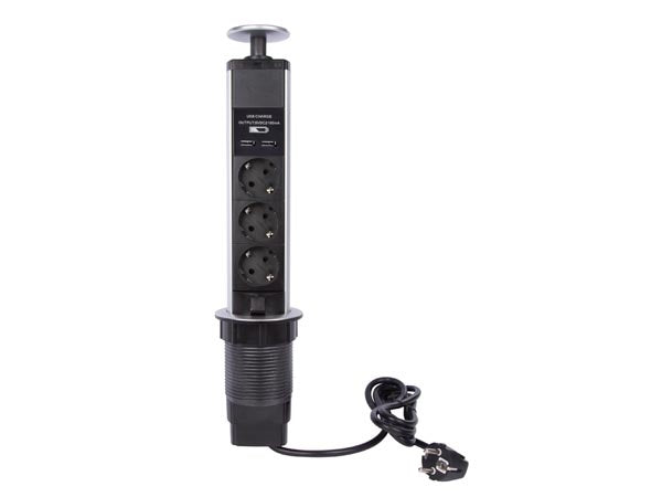 Perel Pop-Up Power Block Avec 3 Prises - 2 X Usb - Mise à la terre