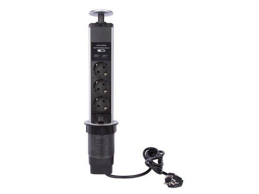 Perel Pop-Up Power Block Avec 3 Prises - 2 X Usb - Mise à la terre