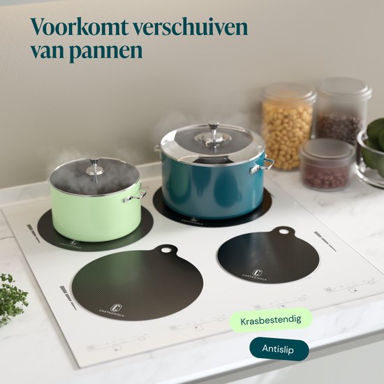 Protecteur pour plaques à induction Castagnola - Protecteur de casserole résistant à la chaleur jusqu'à 280 °C - Plaque de protection pour plaque de cuisson et plaque à induction - Tapis antidérapant pour casseroles - Lot de 4 : 1 x 18 cm, 2 x 22 cm et 1
