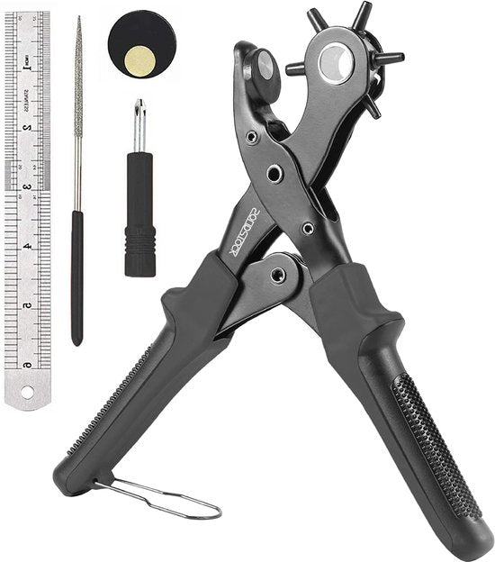 SolidStock : Perforateur professionnel pour ceinture - Règle de mesure incluse - Perforateur - Pince revolver - Noir