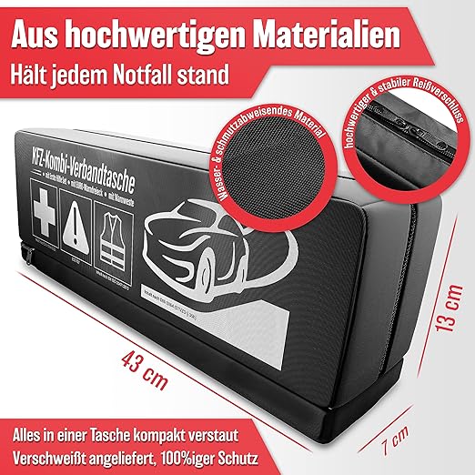 Heroism 3-in-1 Car First Aid Kit 2026 - Boîte de premiers secours, triangle de signalisation et gilet de sécurité, conforme aux normes européennes