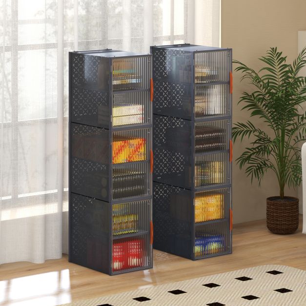 Coast Shoe Storage Box Set - Stackable & Incl. Magnetic Doors - 12 compartiments - 49 x 32 x 113 cm - Grey