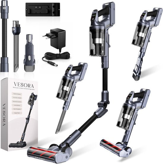 Aspirateur balai Vesora® V1 sans fil et sans sac - Aspirateur sans fil - Aspirateur à main sans fil - Aspirateur - Aspirateur balai avec filtre HEPA - Aspirateur pour animaux de compagnie - Aspirateur sans sac