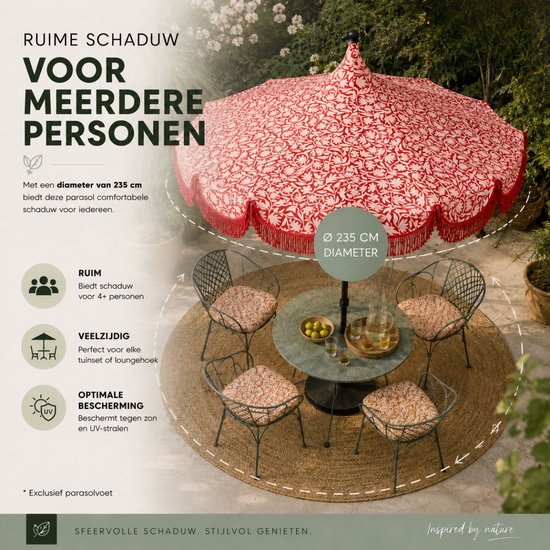 Mica Decorations Kelly Parasol avec sac de transport - Parasol à mât 238 x Ø235 cm - Parasol de jardin ou de balcon - Polyester, acier - Rouge