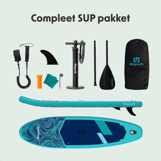 LifeGoods SUP Board All-round Compact - Capacité de charge 100 KG - 300 x 76 cm - Gonflable - Pack SUP complet - Bleu