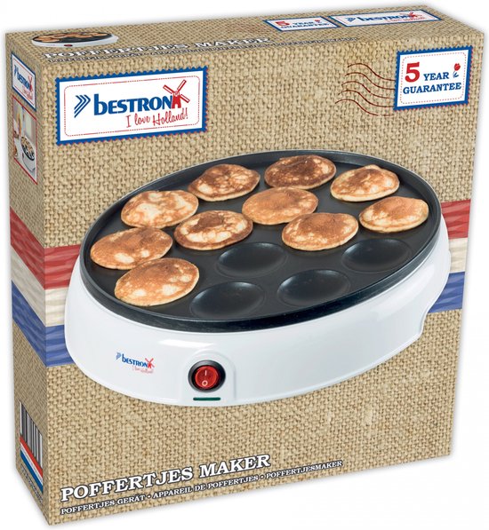 Poêle à poffertjes Bestron - APFM700W - 800 W - Appareil à poffertjes - Électrique - Blanc - Garantie de 5 ans