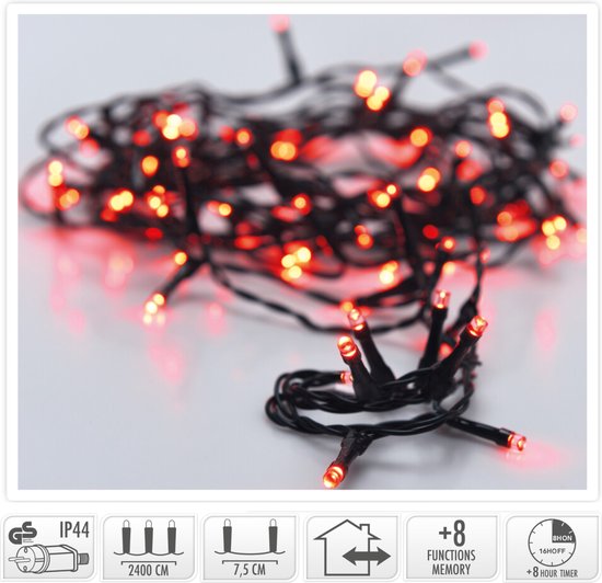 Guirlande lumineuse de Noël 320 LED - 24 m - rouge - Minuterie - Effets lumineux - Mémoire - Extérieur - Intérieur