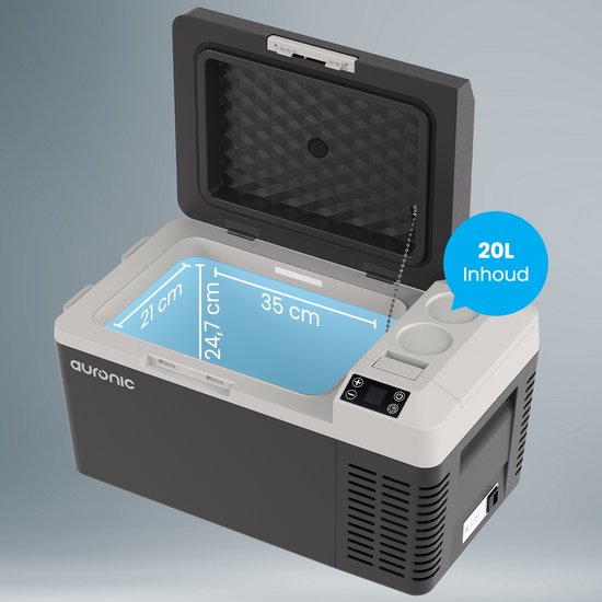 Auronic Electric Cool Box - Frigobox - Compresseur - 12V 230 Volt - Voiture - 20L - Noir/Gris
