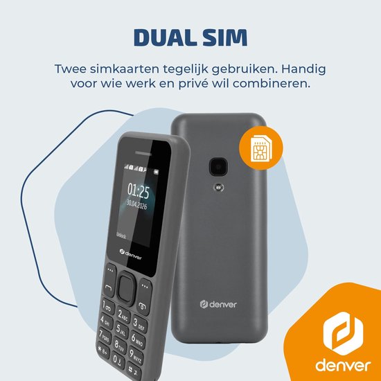 Téléphone portable Denver pour seniors 4G - GSM - Sans smartphone - Radio FM - Double SIM - Sans verrouillage SIM - Modèle 2026 - FAS1880L