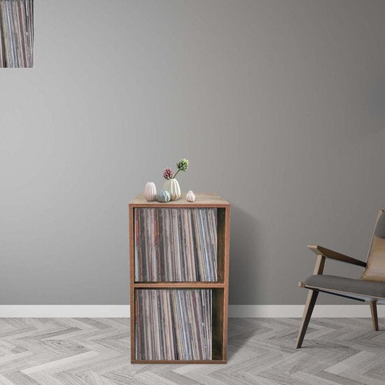 Meuble de rangement pour disques vinyles lp - rangement disques vinyles lp - bibliothèque - 2 étagères - noyer